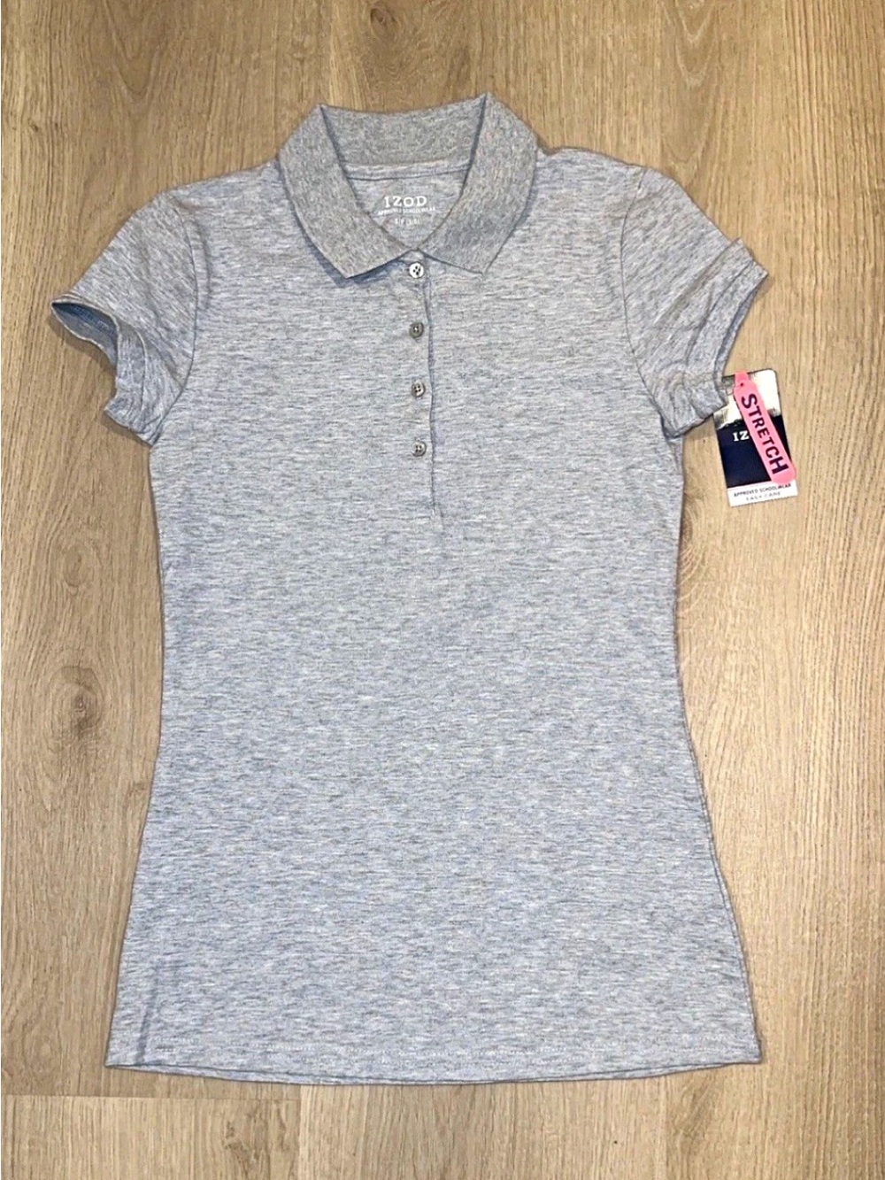 IZOD S (3/5) Schoolwear Gray Solid Collared Stretch Short Sleeve Polo Shirt